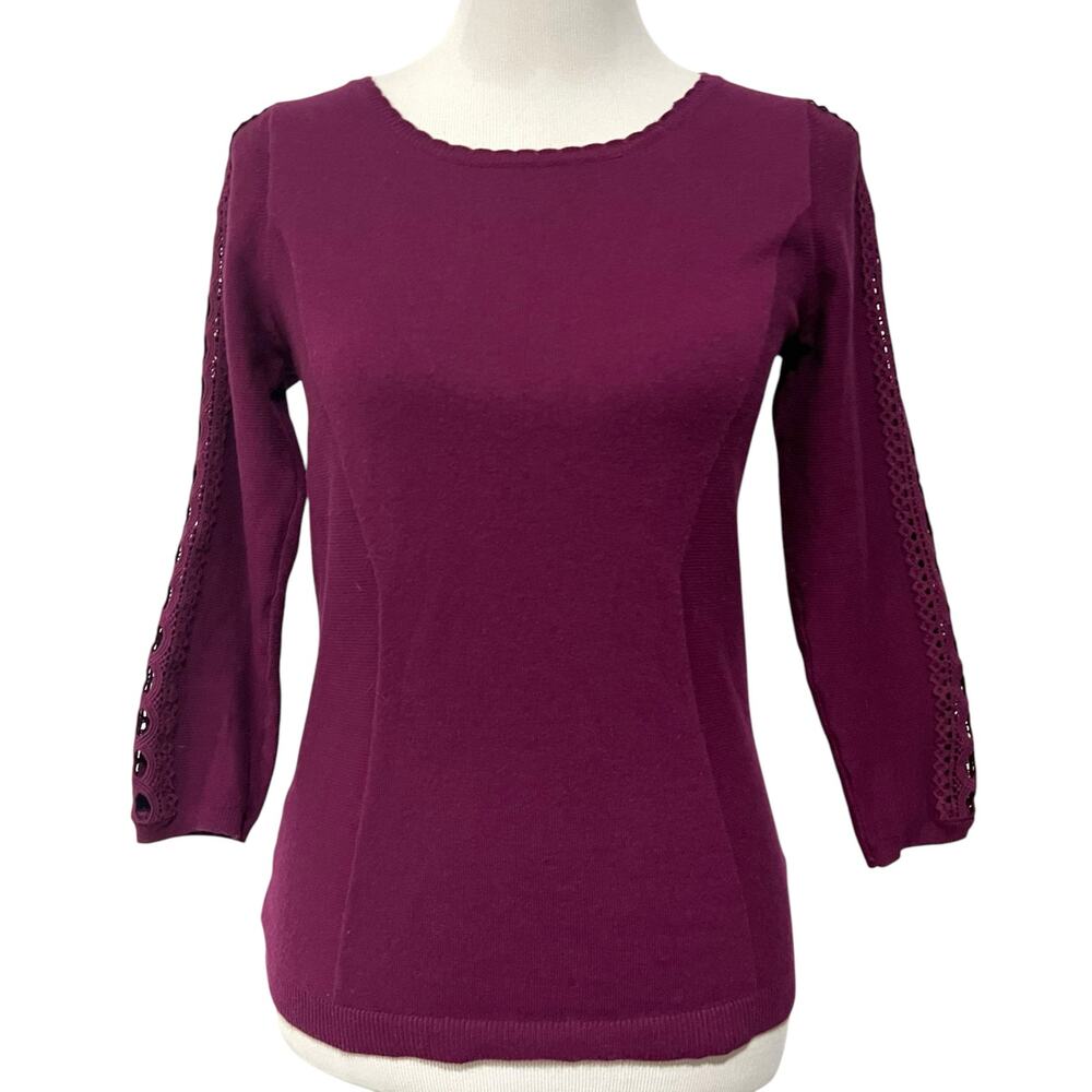 ANTHROPOLOGIE ANGEL OF THE NORTH Sweater Purple Magenta Lace Detail Women’s Sz S